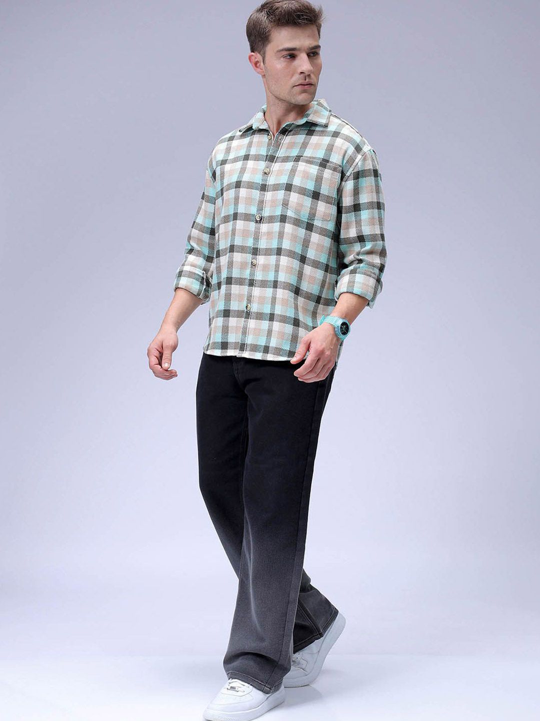 The Indian Garage Co Men Relaxed Fit Checked Dobby Textured Resortwear Shirt