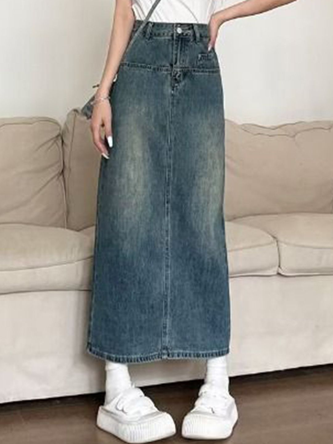 DressBerry Women Denim A-Line Maxi Skirt