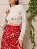 DressBerry Hot-Glow-Glam Twisted Ribbed Crop Top
