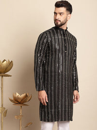 Anouk Embellished Mandarin Collar Sequins Detail Cotton Straight Kurta