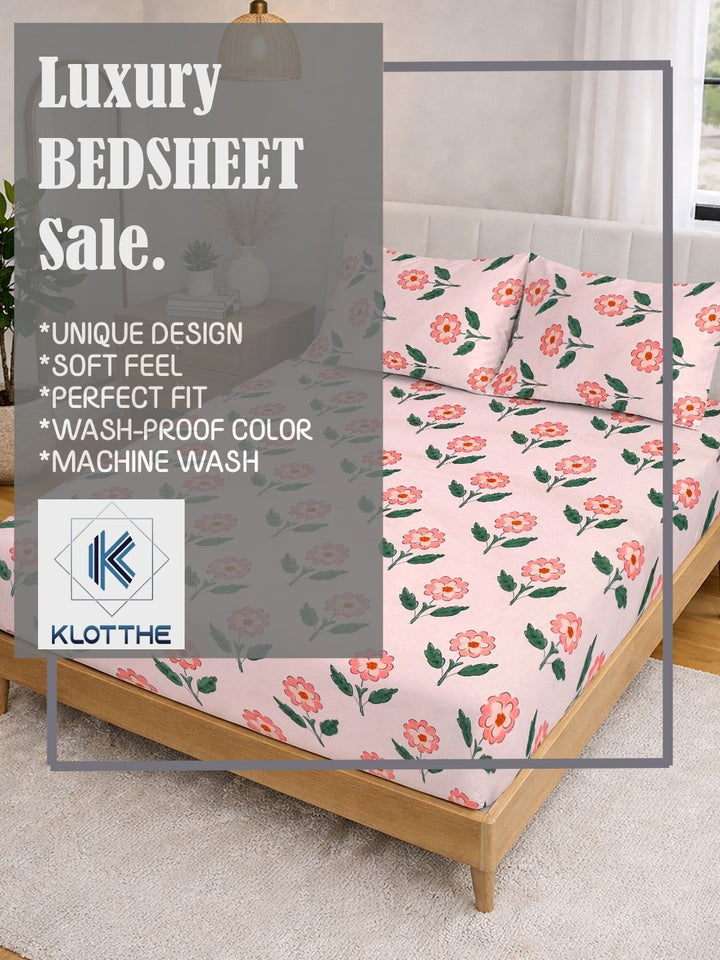 KLOTTHE Pink Floral Printed 300 TC King Bedsheets