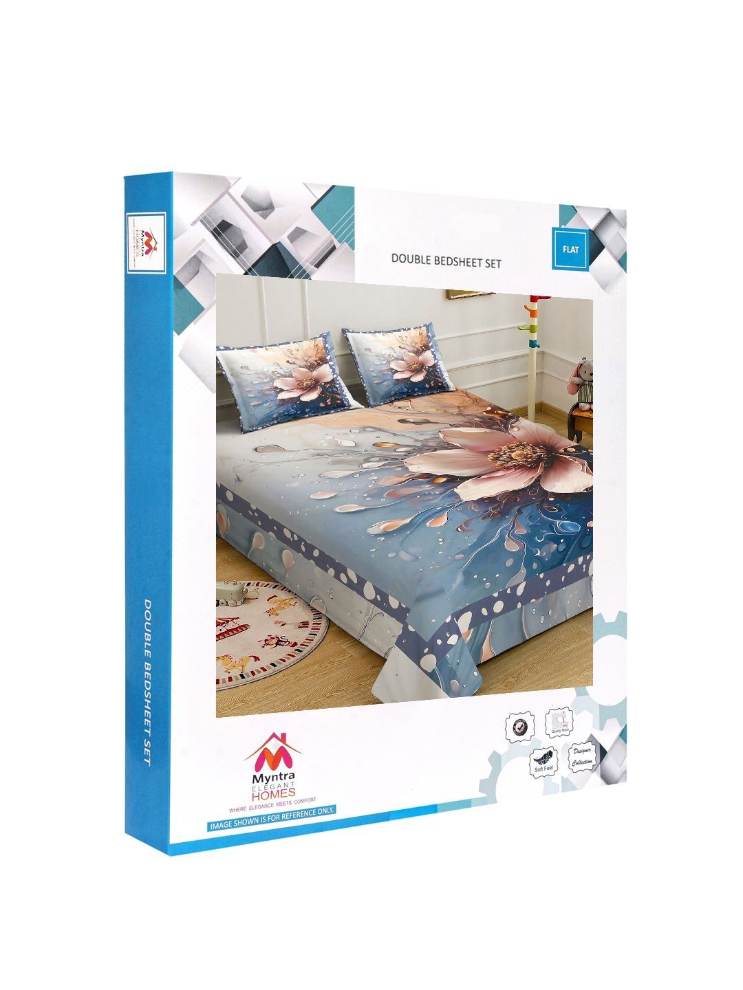 Myntra Elegant Homes Blue Floral 400 TC King Bedsheet with 2 Pillow Covers