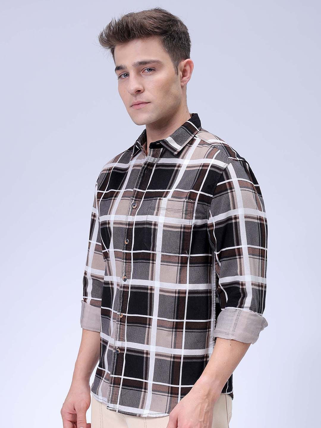 The Indian Garage Co Men Spread Collar Tartan Checked Casual Shirt