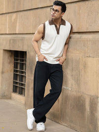 Powerlook Men Cream Contrast Collar Knit Sando