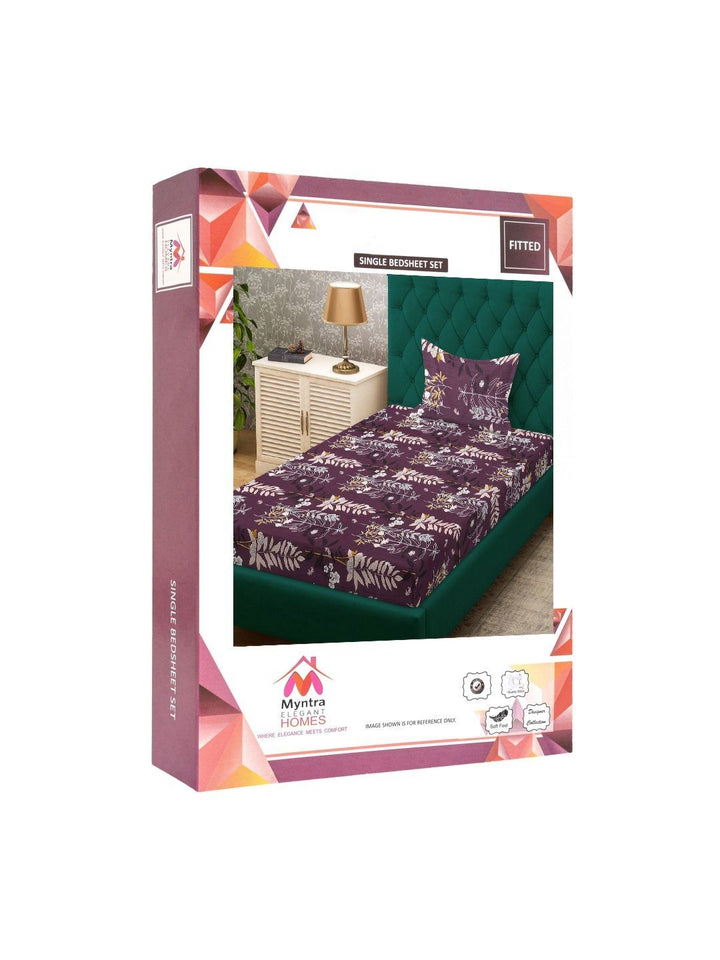Myntra Elegant Homes Ungu Bunga 300 TC Set Cadar Bujang 2.25 m x 1.5 m