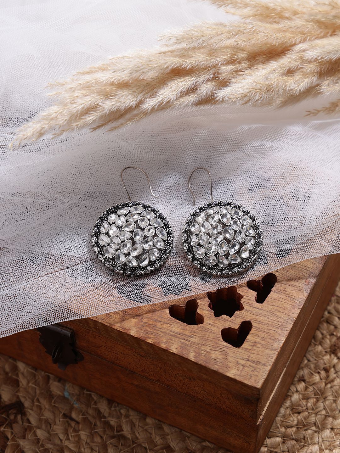 PANASH Silver Plated Solitaire Stone Studded Drop Subang