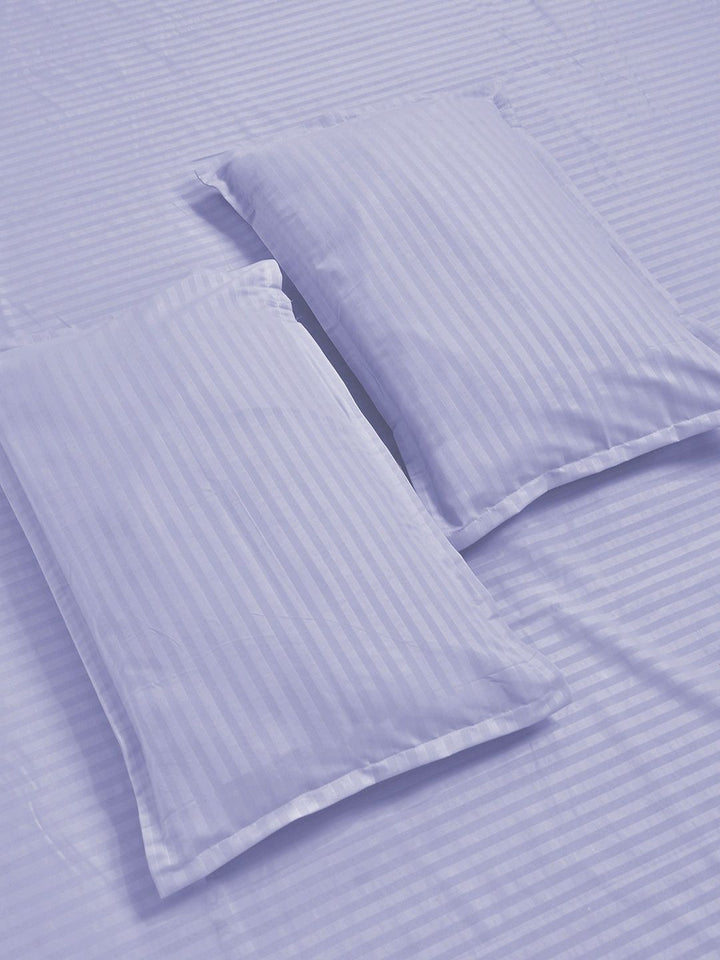 KLOTTHE Lavender Striped 300 TC King Bedsheet with 2 Pillow Covers