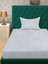 KLOTTHE Grey Floral Printed Dilengkapi 300 TC Single Cadar Halus Dengan Sarung Bantal