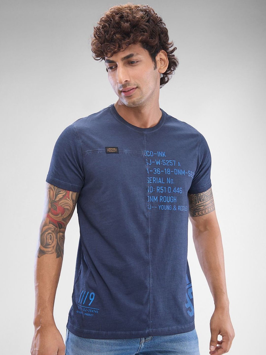 SPYKAR Men Typography Printed Round Neck Cotton T-shirt