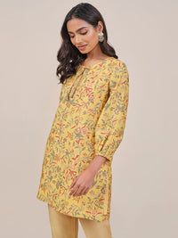 Global Desi Women Floral Printed Tie Up Neck A-Line Kurti