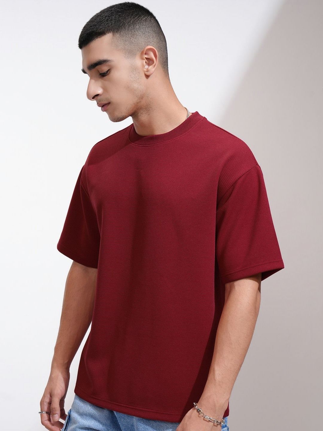 HIGHLANDER Men Self Design Round Neck Relaxed Fit T-shirt