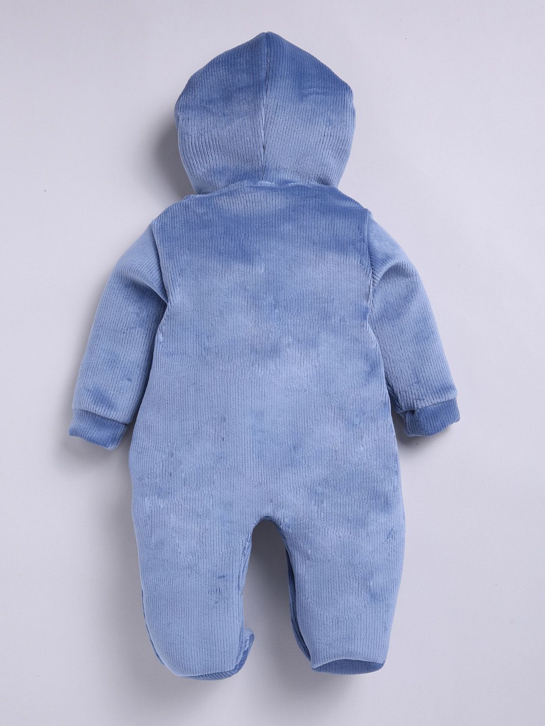 Moms Love Infant Boys Pure Cotton Velvet Finish Ribbed Hooded Sleepsuit