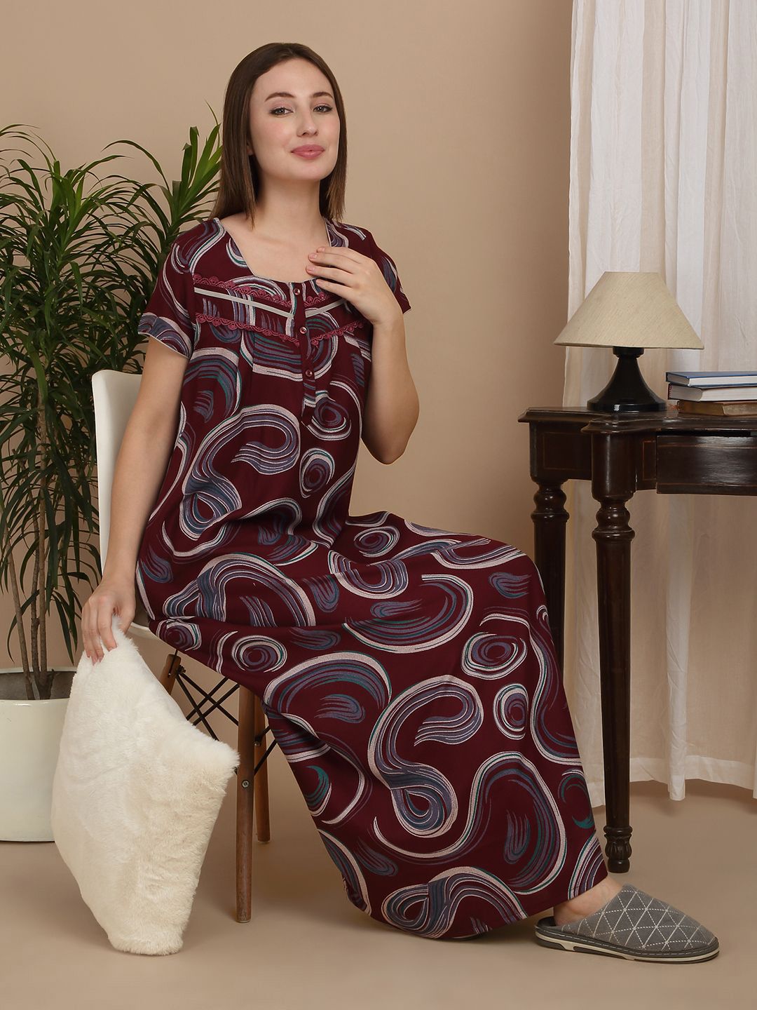 Sweet Dreams Women Printed Maxi Nightdress