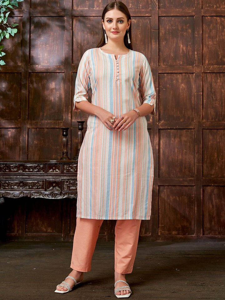 KALINI Woven Design Straight Kurta With Trousers