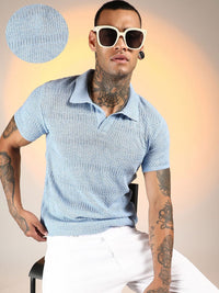 Campus Sutra Men Self Design Polo Collar Cotton T-shirt