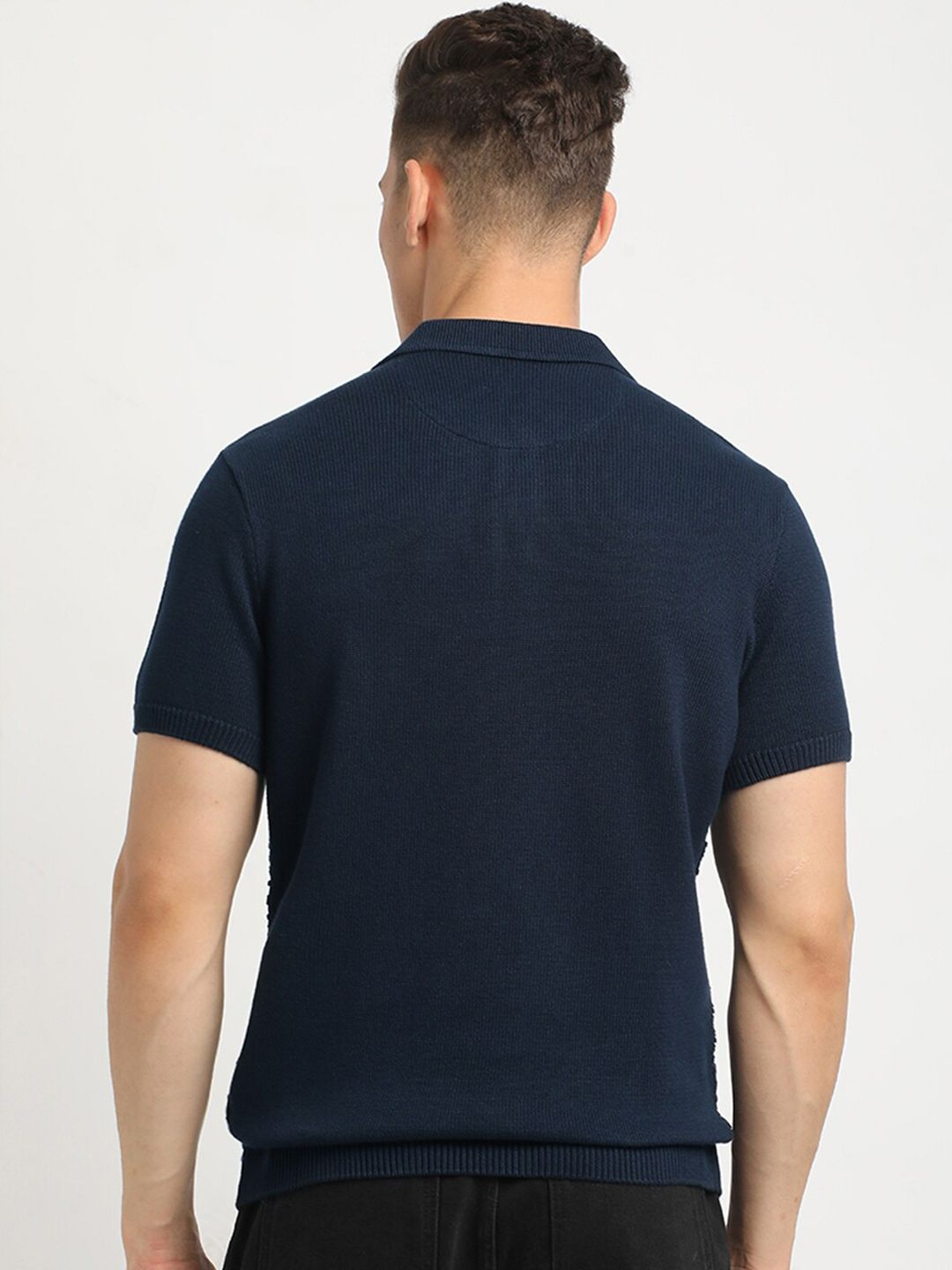 THE BEAR HOUSE Self Design Polo Collar Short Sleeves Cotton T-shirt