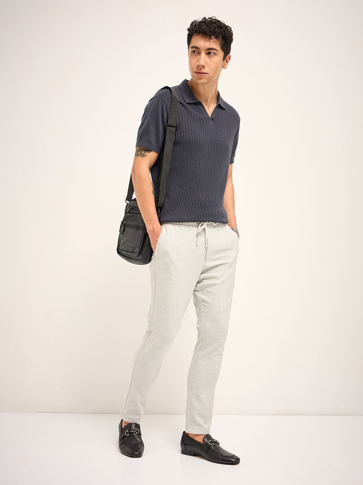 THE BEAR HOUSE Men Solid 4 Way Stretch Slim Fit Trousers