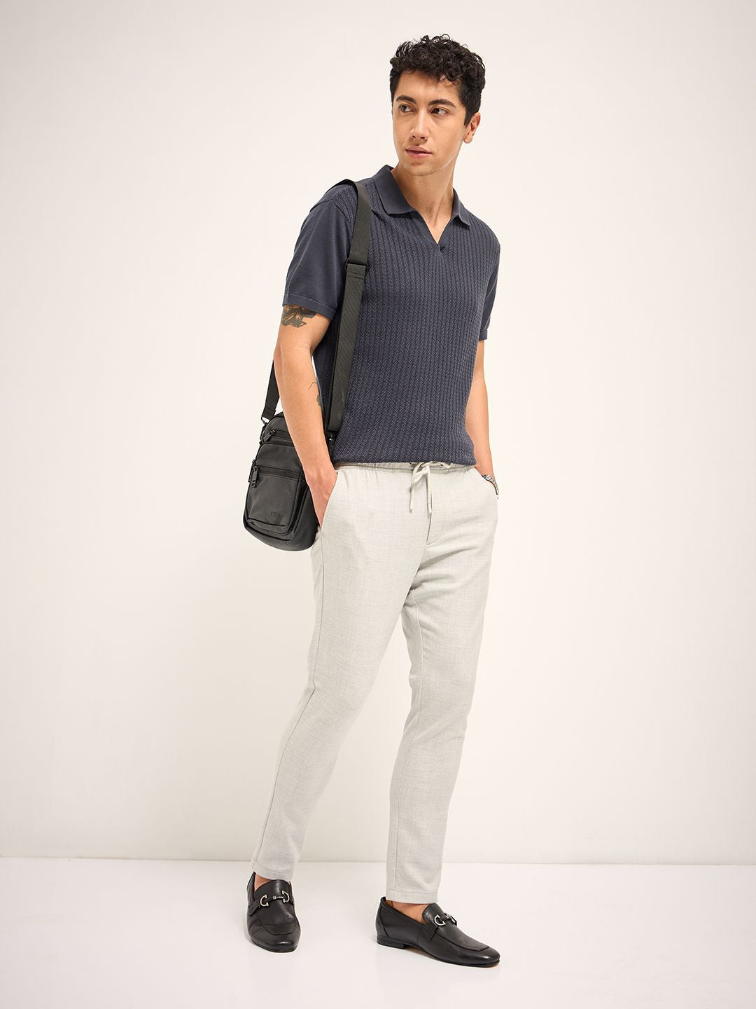 THE BEAR HOUSE Men Solid 4 Way Stretch Slim Fit Trousers