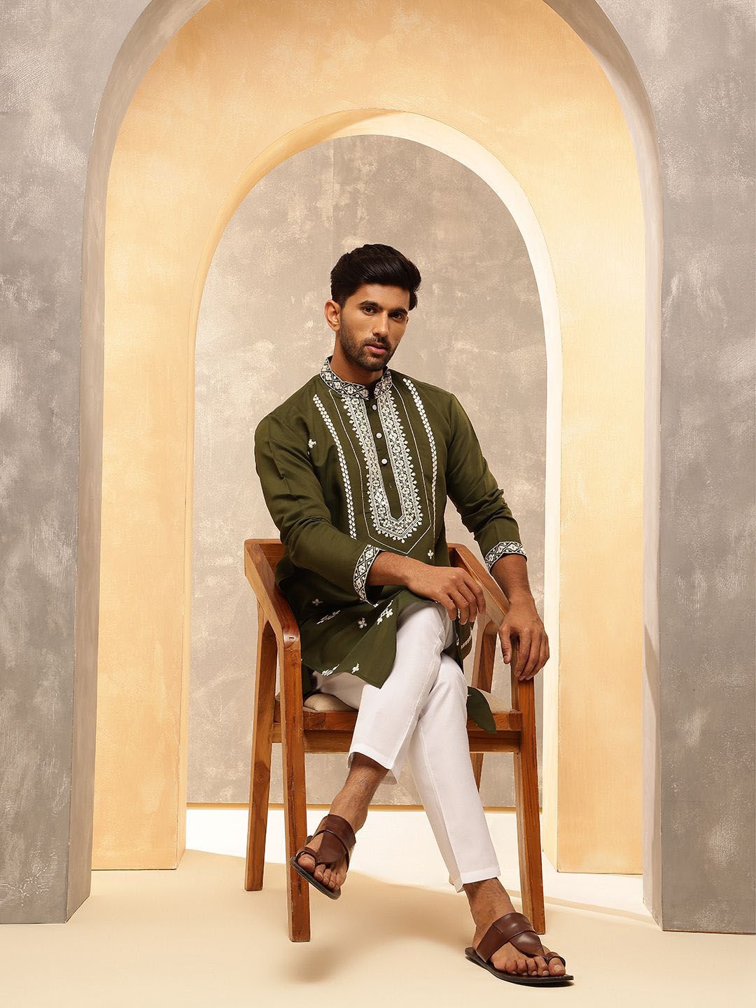 Anouk Men Embroidered Regular Mirror Work Kurta with Pyjamas