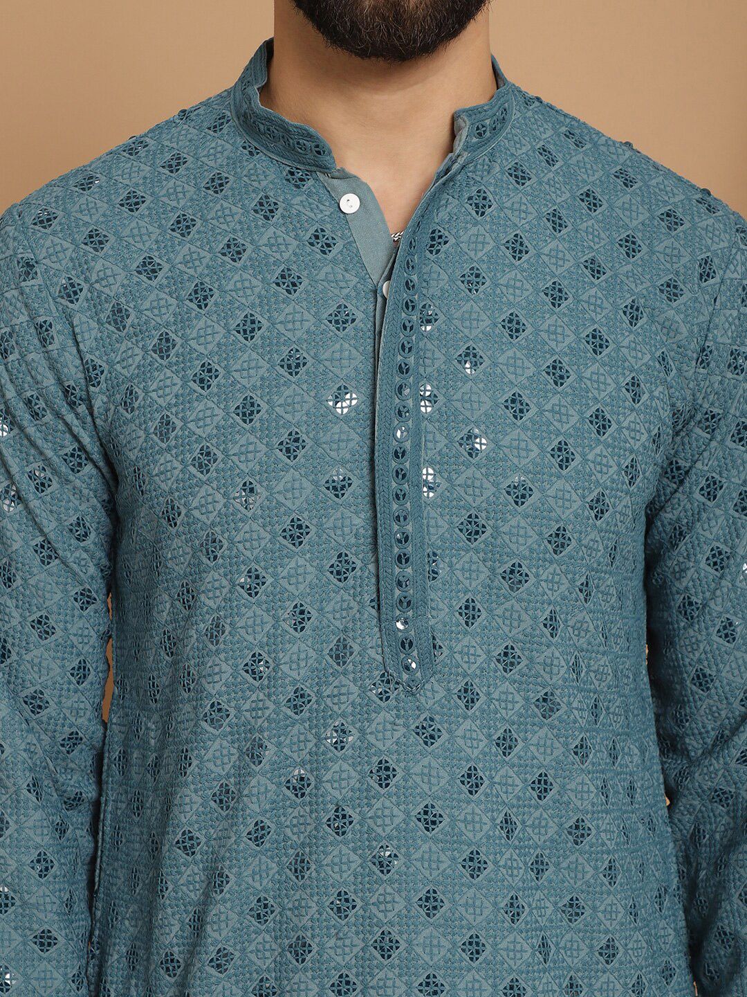 Anouk Etnic Motifs Embroidered Regular Cotton Kurta With Churidar