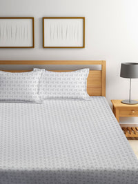Myntra Elegant Homes Grey & White Geometric 300 TC King Bedsheet with 2 Pillow Covers
