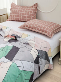 Story@home Green Geometric Printed 240 TC Satin Finish Queen Bedsheet Set
