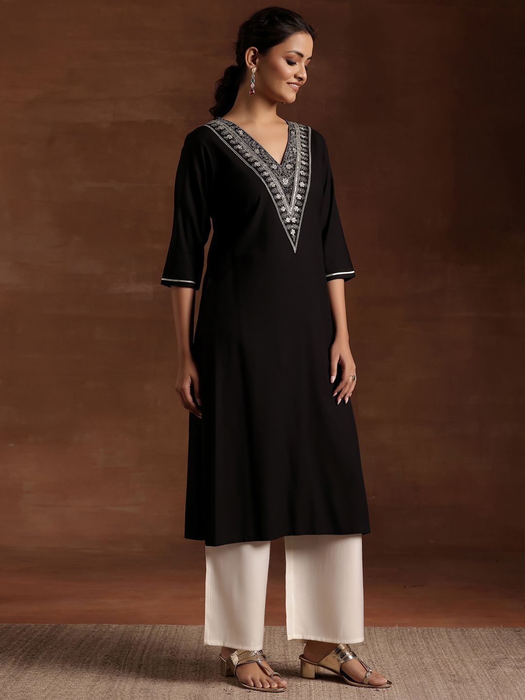 Libas Floral Yoke Design Straight Kurta