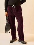 THE BEAR HOUSE Men Striped Loose Fit Corduroy Pleated Chinos Trousers
