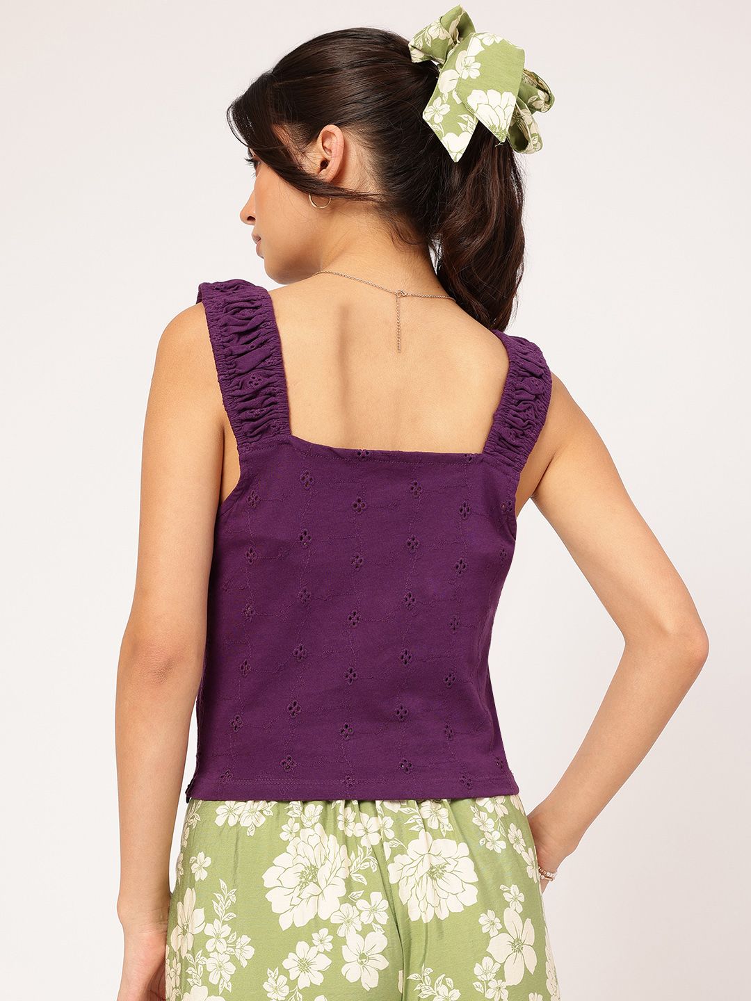 DressBerry Schiffli Love Embroidered Tie-Up Top