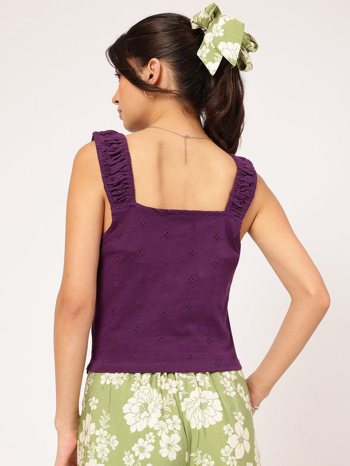 DressBerry Schiffli Love Embroidered Tie-Up Top