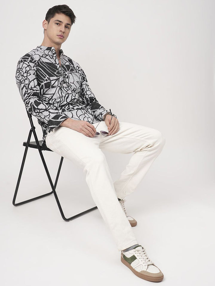 VASTRADO Obsidian Abstract Printed Band Collar Pure Cotton Straight Kurta