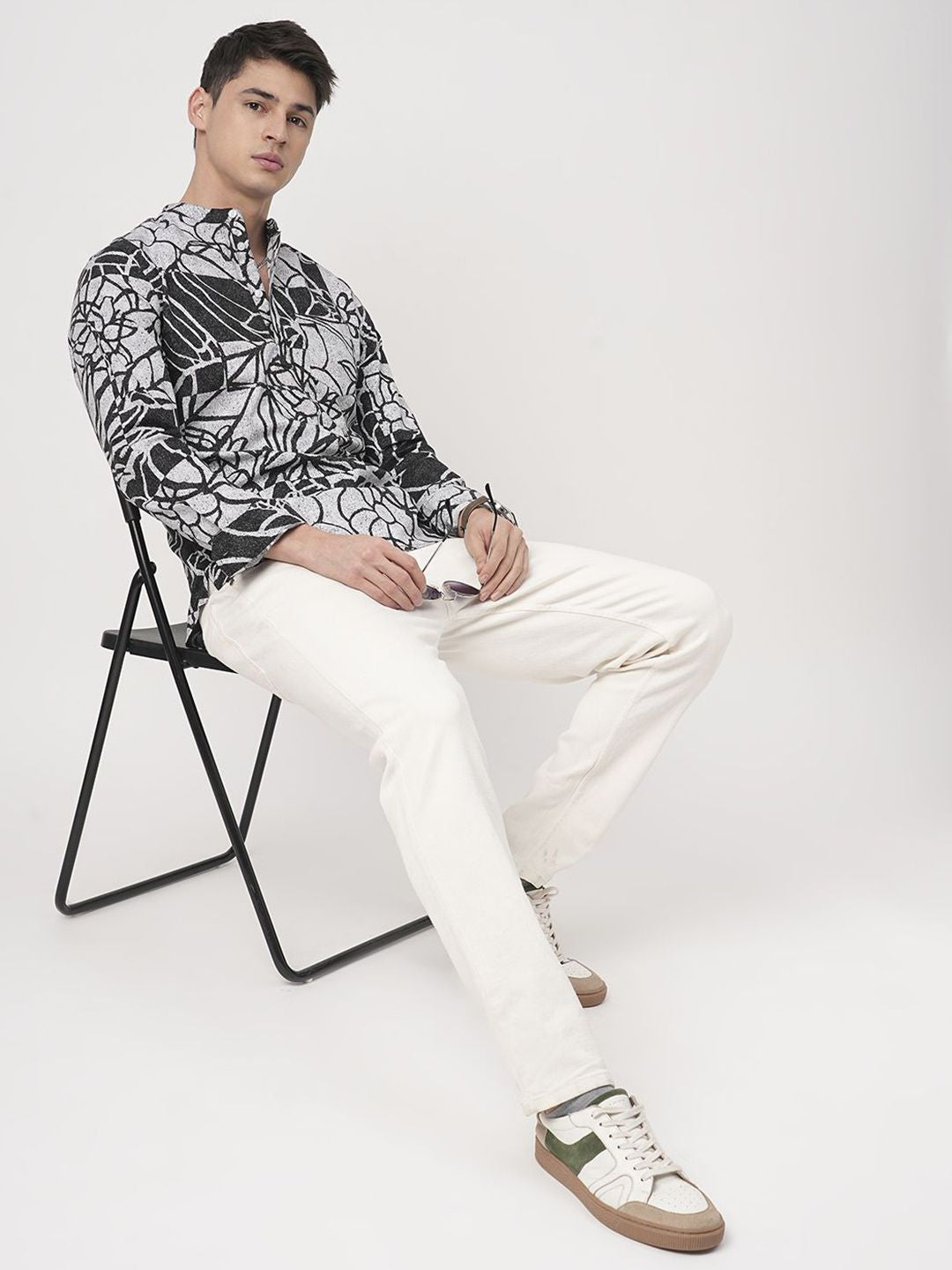 VASTRADO Obsidian Abstract Printed Band Collar Pure Cotton Straight Kurta
