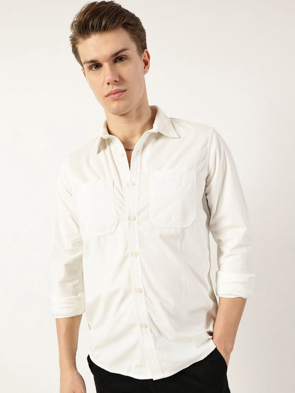 Thomas Scott Men Classic Spread Collar bertekstur Slim Fit Casual Shirt