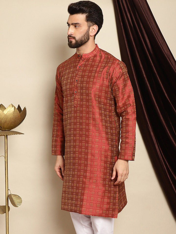 Anouk Geometric Printed Mandarin Collar Jacquard Straight Kurta