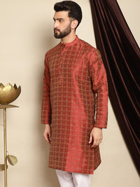 Anouk Geometric Printed Mandarin Collar Jacquard Straight Kurta