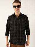 Thomas Scott Men Smart Spread Collar Windowpane Checked Slim Fit Casual Shirt