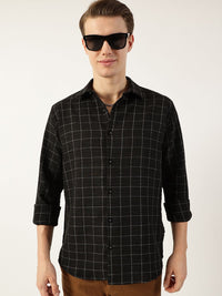 Thomas Scott Men Smart Spread Collar Windowpane Checked Slim Fit Casual Shirt