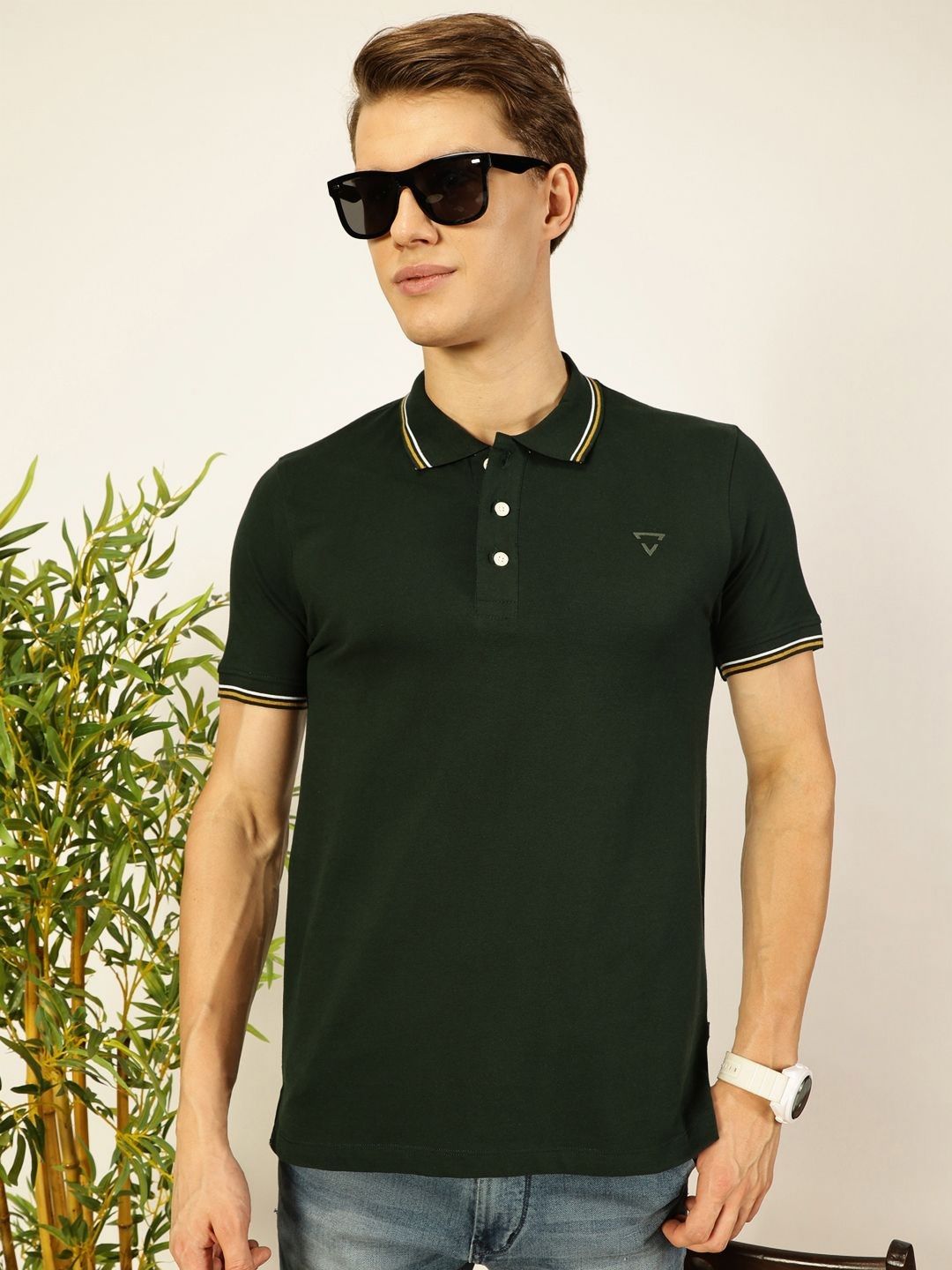 Thomas Scott Men Solid Polo Collar Cotton T-shirt