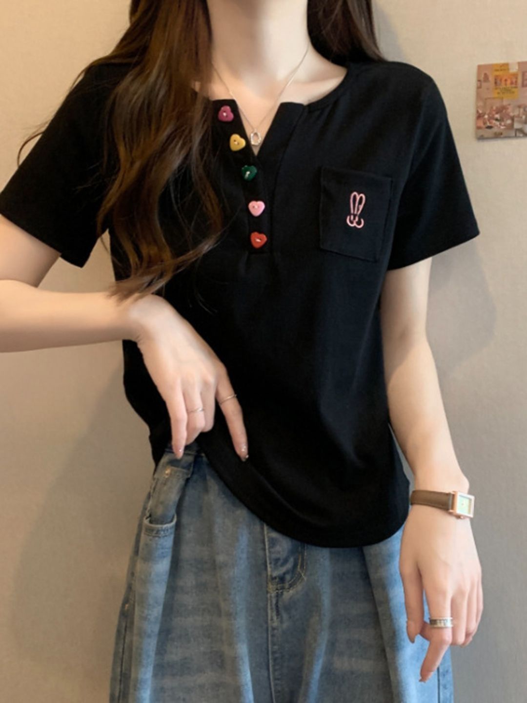 DressBerry Women Polo Collar Pockets T-shirt