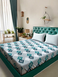 Myntra Elegant Homes Turquoise Geometric Pure Cotton 400 TC Set Cadar King 2.5m x 2.25m