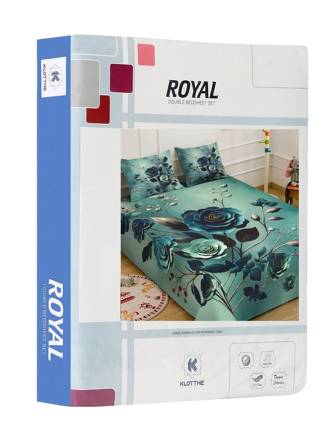KLOTTHE Green Floral Printed Flat 300 TC Super King Cadar Dengan 2 Sarung Bantal