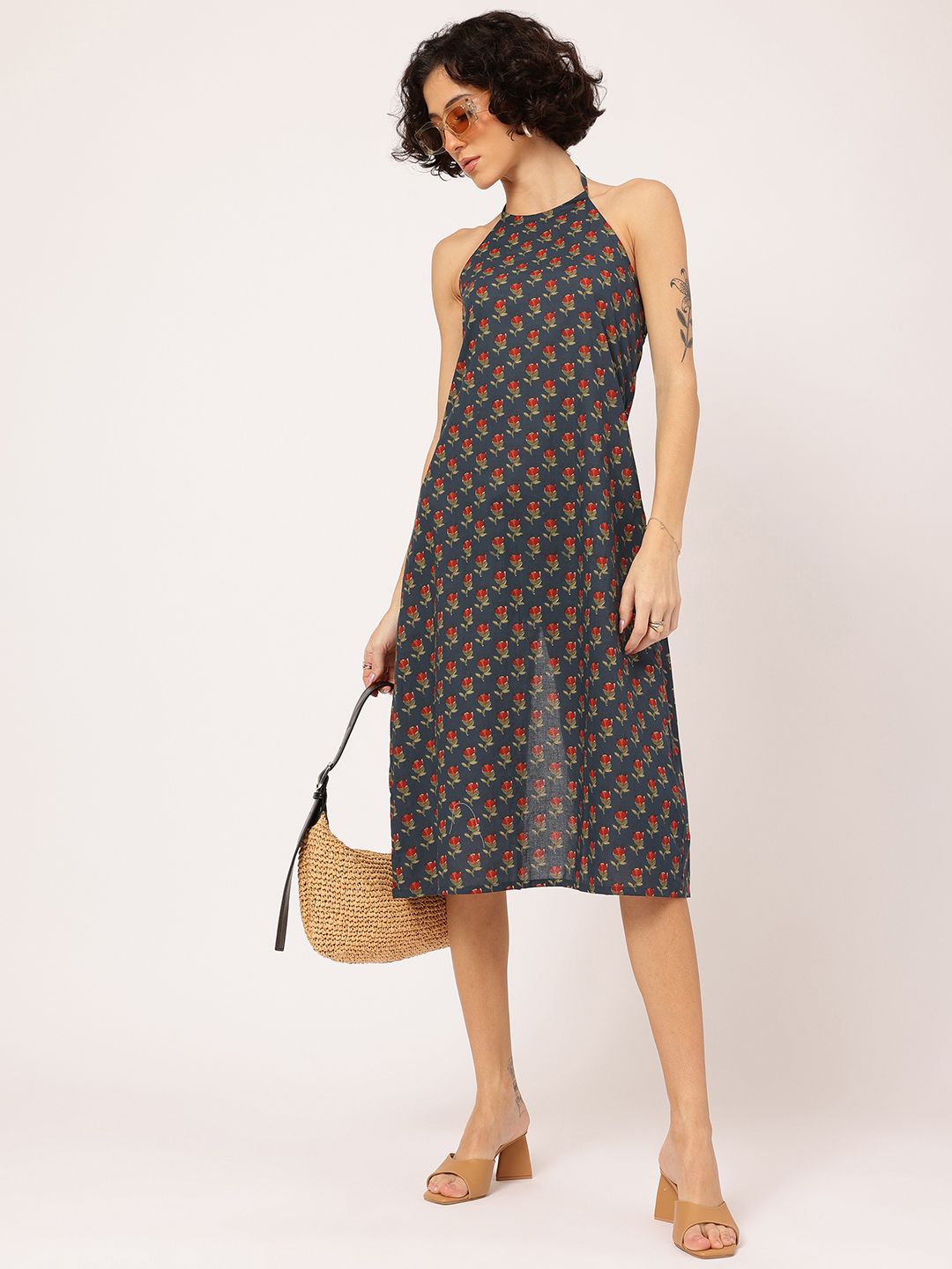 DressBerry Boho Babe Indie Florals Halter Neck Midi Dress with Slit