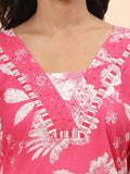 Mamicha Women Floral Printed Regular Sequinned Pure Cotton Kurti with Palazzos & With Dupatta