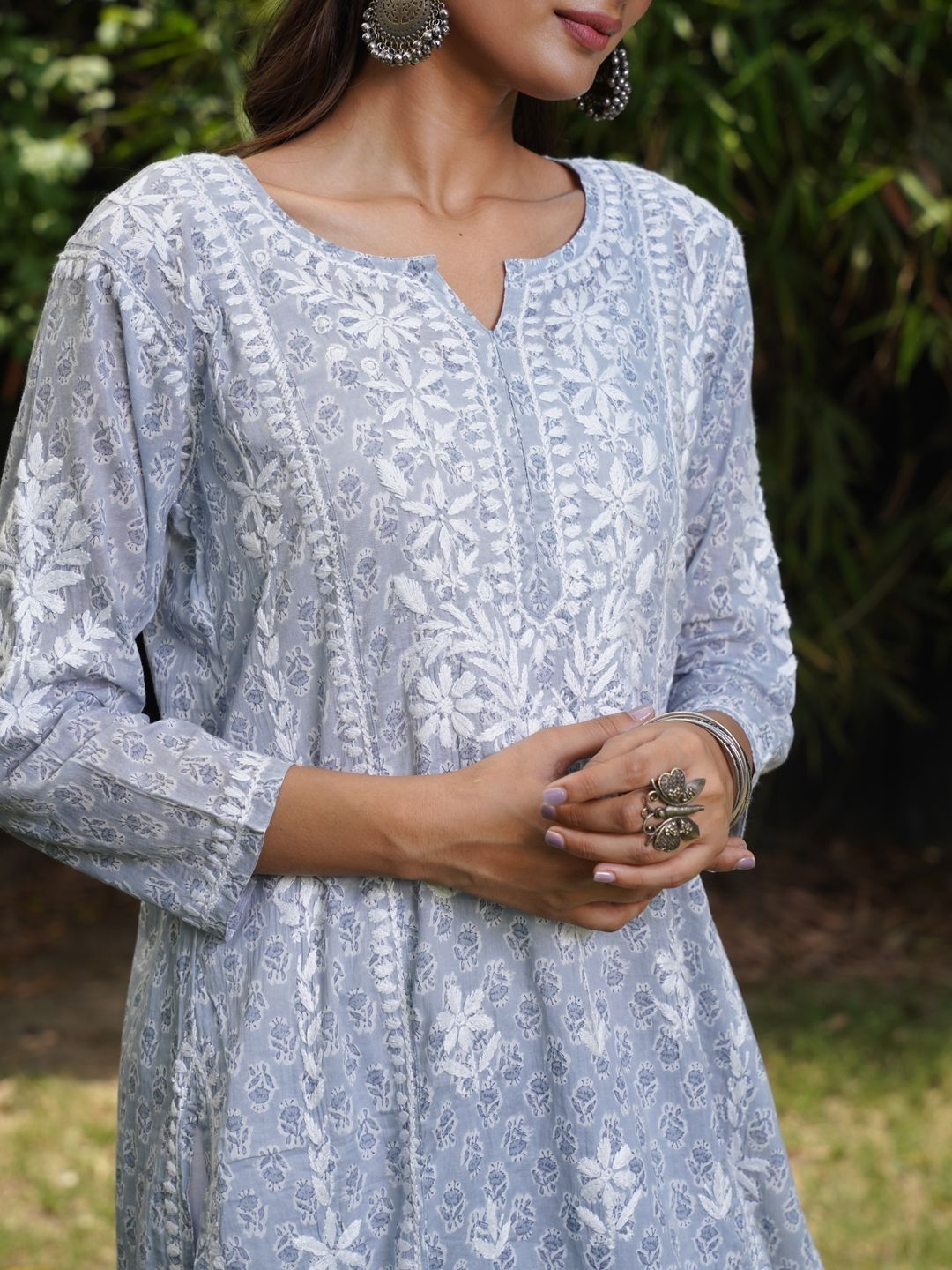 Rumah Wanita Chikankari Motif Etnik Bersulam Chikankari Cetakan Indie Kurta