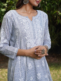 Rumah Wanita Chikankari Motif Etnik Bersulam Chikankari Cetakan Indie Kurta