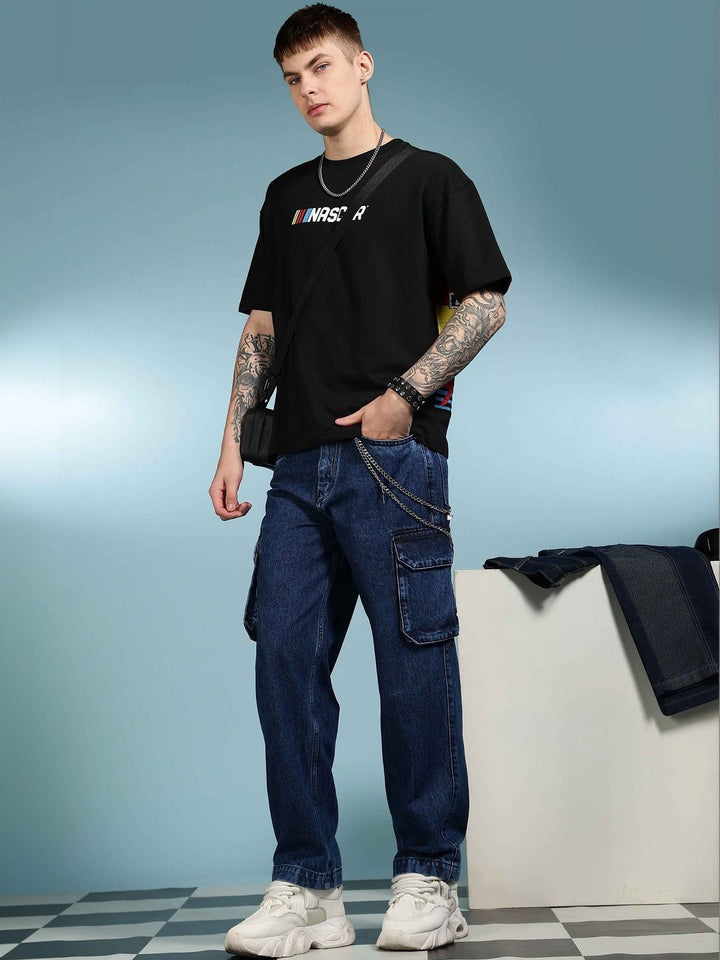 Eszett Men Washed Baggy-Fit Twin Pocket Mid-Rise Cargo Jeans