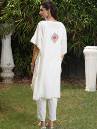 House of Chikankari Women Floral Embroidered Thread Work Indie Florals Crepe Kaftan Kurta