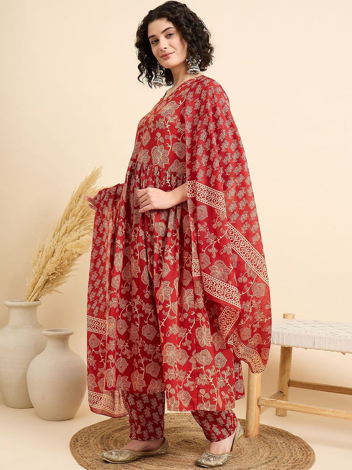 KALINI Women Floral Printed Regular Kurta with Trousers & With Dupatta