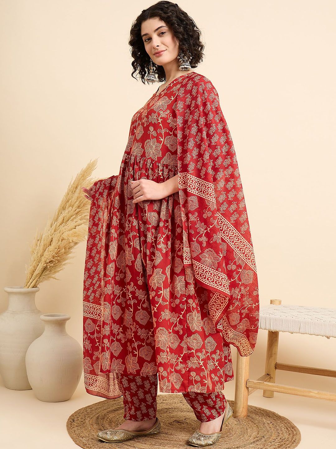 KALINI Women Floral Printed Regular Kurta with Trousers & With Dupatta
