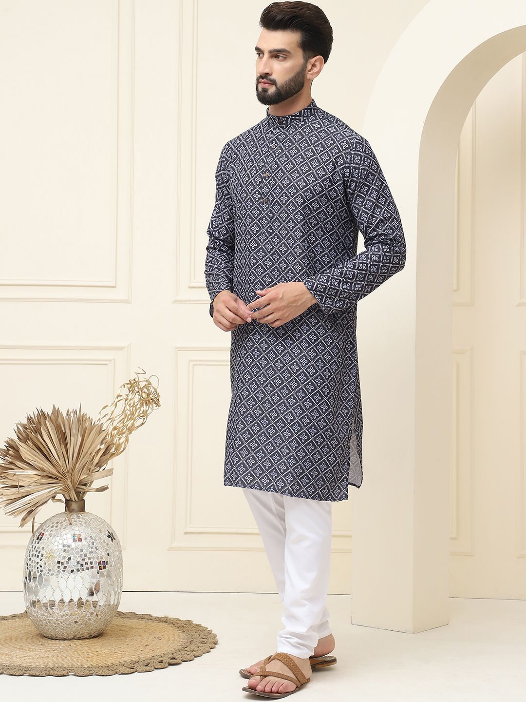 SOJANYA Motif Etnik Bercetak Kurta Kapas Tulen Biasa Dengan Pijama
